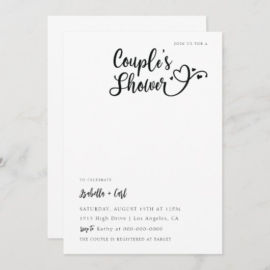 Invitation Douche de Hearts Couple (Devant / Derrière)