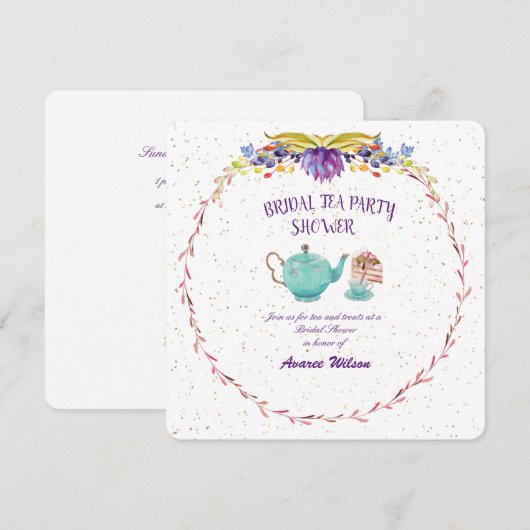 Invitation Douche de la fête du thé de la nuptiale turquoise (Devant / Derrière)