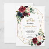 Invitation Douche de la mariée à fleurs de la marine bordeaux (Devant / Derrière)