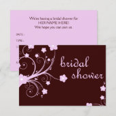 Invitation douche de la mariée : fleurs roses (Devant / Derrière)