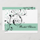 Invitation Douche de la mariée verte en jade blanche en feuil (Devant / Derrière)