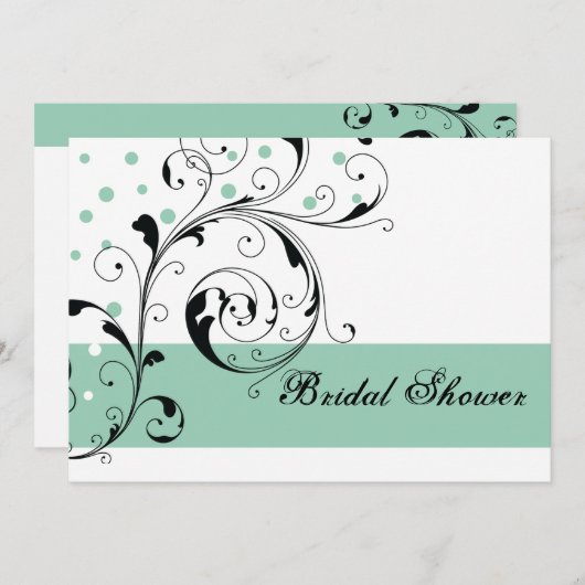 Invitation Douche de la mariée verte en jade blanche en feuil (Devant / Derrière)