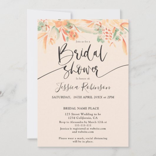 Invitation Douche de la nuptiale boho vert corail (Devant)