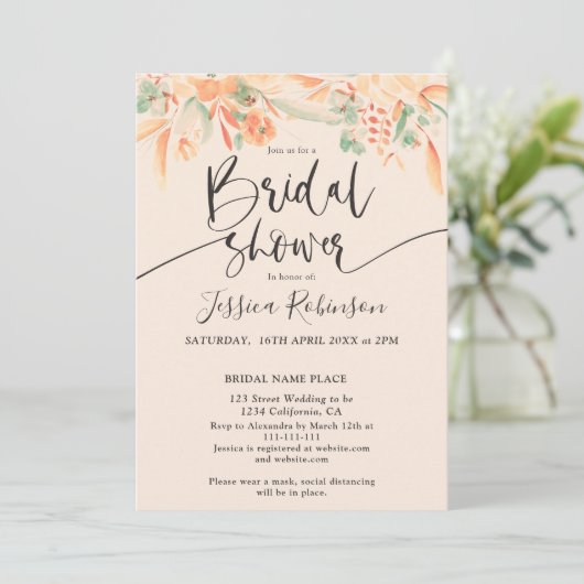 Invitation Douche de la nuptiale boho vert corail (Debout devant)