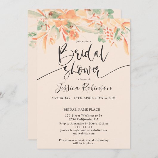 Invitation Douche de la nuptiale boho vert corail (Devant / Derrière)