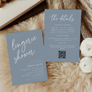 Invitation Douche de lingerie à code QR tout-en-un bleu pouss