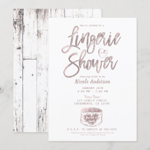 Invitation Douche de lingerie en bois rustique rose gold rose