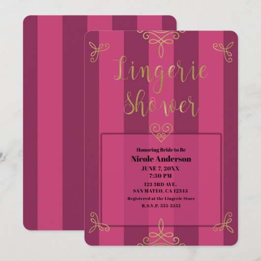 Invitation Douche de lingerie moderne violet et or Glam (Devant / Derrière)