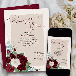 Invitation Douche de lingerie Rose Royale Bourgogne Ivoire