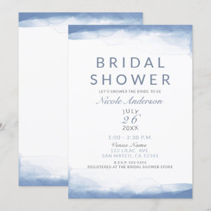 Invitation Douche de Mariage à l'Aquarelle Bleu Bleuet Poussi