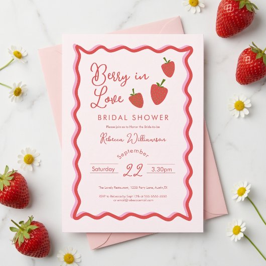 Invitation Douche de mariage amour fraise rouge sucrée