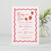 Invitation Douche de mariage amour fraise rouge sucrée (Debout devant)