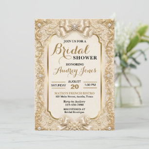 Invitation Douche de mariage bohème neutre en dentelle blanch