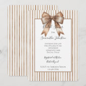 Invitation Douche de Mariage Cocoa Bow Marron Crème Rayures (Devant / Derrière)