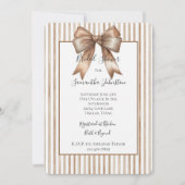 Invitation Douche de Mariage Cocoa Bow Marron Crème Rayures (Devant)