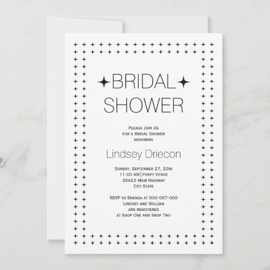 Invitation Douche de mariage de bord blanc noir géométrique (Devant)