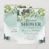 Invitation Douche de Mariage Dorée Eucalyptus Poussiéreuse (Devant / Derrière)