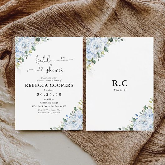 Invitation Douche de Mariage Florale Bleue Clair Romantique 