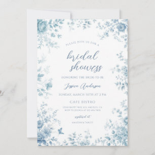 Invitation Douche de mariage florale chinoiserie bleu poussié