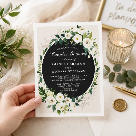 Invitation Douche de mariage pour couples aux fleurs blanches