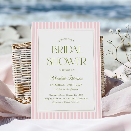 Invitation Douche de Mariage Rose Moderne à Rayures
