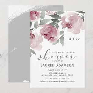 Invitation Douche de Mariage Rose Poussiéreuse Aquarelle Douc