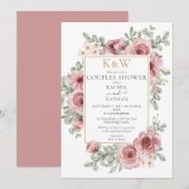 Invitation Douche de mariage Rose Poussiéreuse Florale Monogr (Devant / Derrière)