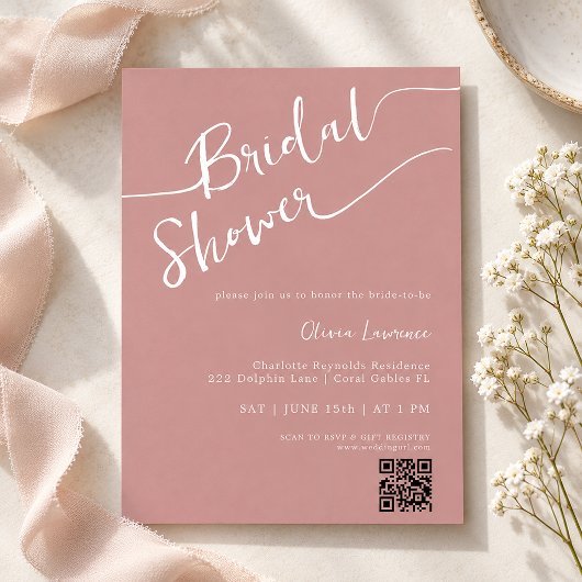 Invitation Douche de Mariage Rose Poussiéreuse QR Script