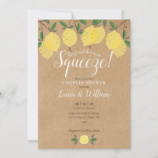 Invitation Douche de mariage rustique Kraft pour couples Main (Devant)