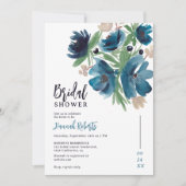Invitation douche de mariée à aquarelle fleurie bleue (Devant)