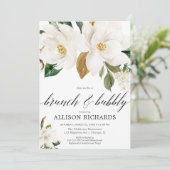 Invitation Douche de mariée à bulle blanche à fleurs magnolia (Debout devant)