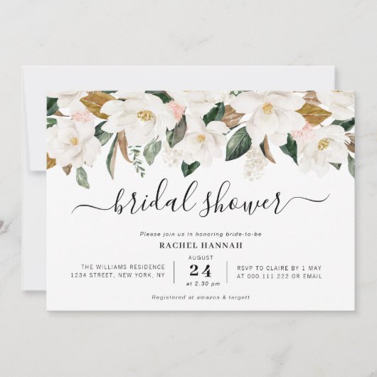 Invitation douche de mariée à fleurs magnolia (Devant)