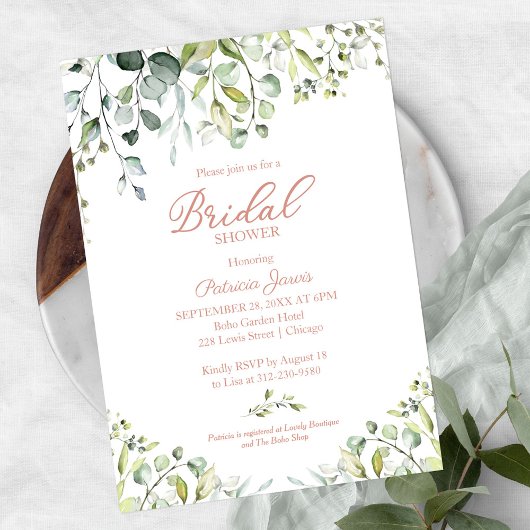 Invitation Douche de Mariée à la Verdure d'Eucalyptus Aquarel
