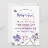 Invitation Douche de mariée à papillon rose pourpre fleur sau (Devant)