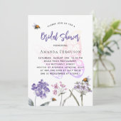 Invitation Douche de mariée à papillon rose pourpre fleur sau (Debout devant)