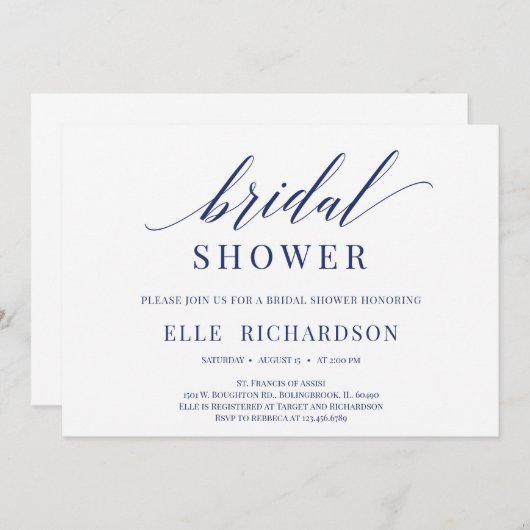 Invitation Douche de mariée à script rustique simple et éléga (Devant / Derrière)