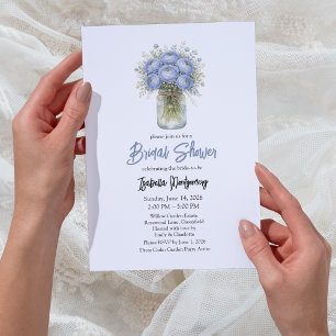 Invitation Douche de Mariée au Pot Mason Bleu Poussiéreux de