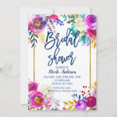 Invitation Douche de mariée Bleu Script Gras Floral Aquarelle (Devant)