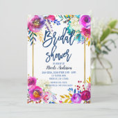 Invitation Douche de mariée Bleu Script Gras Floral Aquarelle (Debout devant)