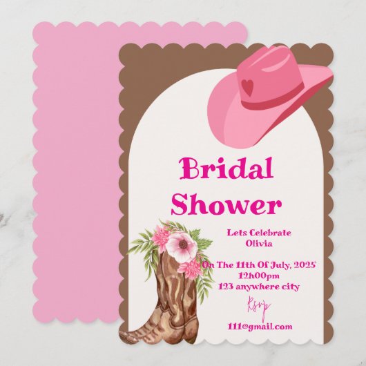 Invitation douche de mariée de cowboy rose (Devant / Derrière)