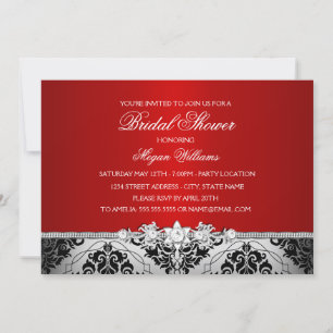 Invitation Douche de Mariée Élégante Rouge Argent Damassé & B
