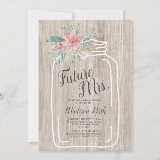 Invitation Douche de mariée en pot de mason à fleurs de bois  (Devant)