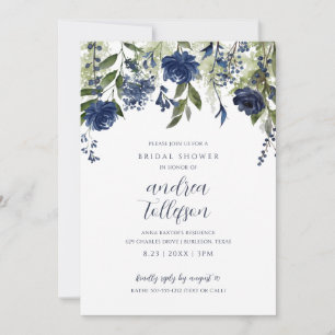 Invitation Douche de Mariée Fleurs Sauvages Bleu Nuit Floral