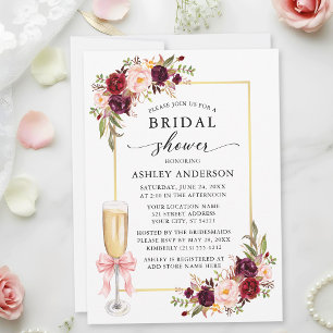 Invitation Douche de Mariée Florale à l'Aquarelle avec Ruban
