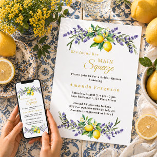 Invitation Douche de mariée floraux lavande citrons main sque
