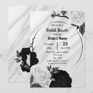 Invitation Douche de mariée géométrique florale noir et blanc