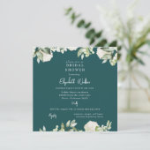 Invitation Douche de Mariée Hydrangea Blanc Bleu-vert Carré (Debout devant)