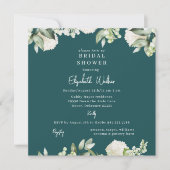 Invitation Douche de Mariée Hydrangea Blanc Bleu-vert Carré (Devant)