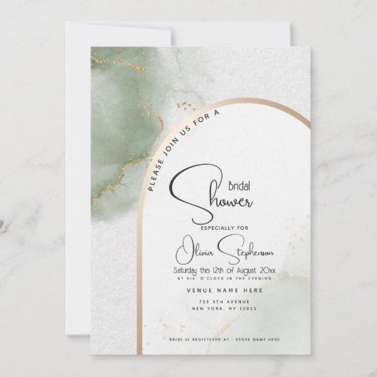 Invitation Douche de Mariée | Marbre Abstrait Sage Muted (Devant)