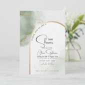 Invitation Douche de Mariée | Marbre Abstrait Sage Muted (Debout devant)